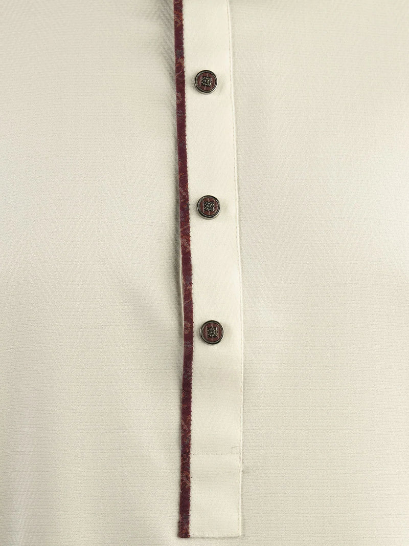 Amber Wind Off White Band Collar Panjabi For Men
