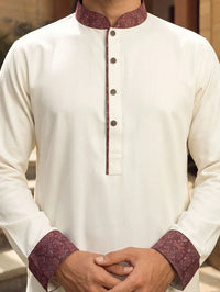 Amber Wind Off White Band Collar Panjabi For Men